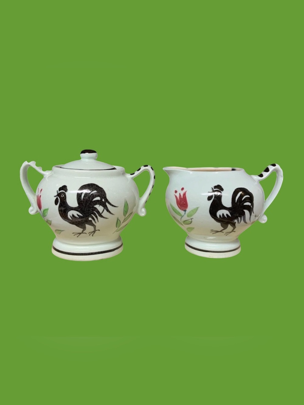 Cute Rooster sugar and creamer set pale blue
